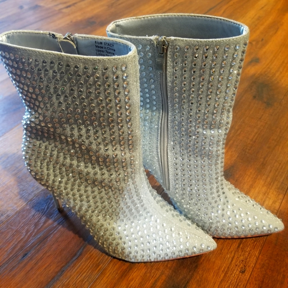 Silver Rhinestone Booties